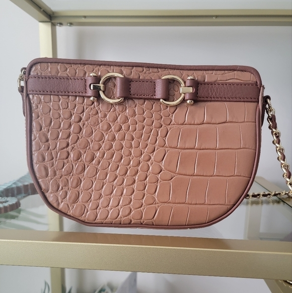 NWOT Talbots Brown Leather Crocodile Crossbody Bag/ Purse - Picture 5 of 11